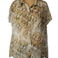 Short-sleeve shirt with a brown and beige pattern on a mannequin against a white background