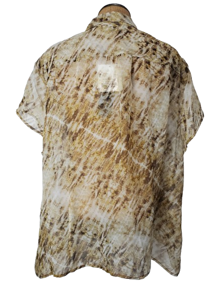 Short-sleeve shirt with a unique pattern on a white background