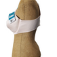 Mannequin wearing a beige bra with a strap and a visible tag on background