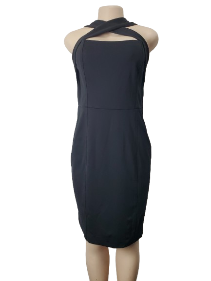 Black dress on a mannequin against a white background
