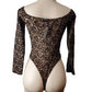 Black lace bodysuit on a mannequin against a white background
