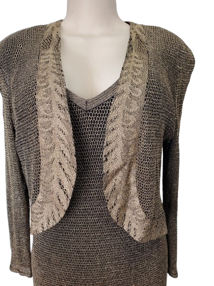 Knitted brown cardigan on a mannequin against a white background