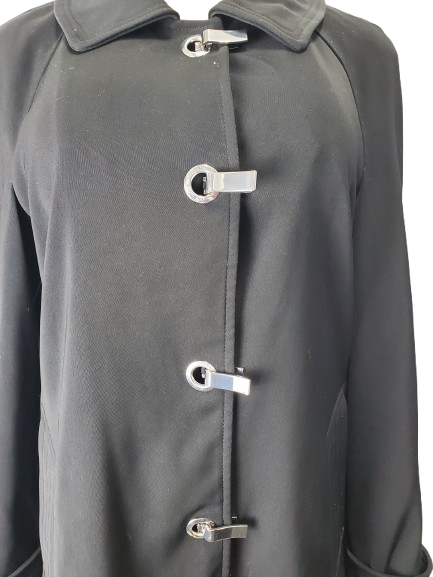 black coat with silver buttons on a white background
