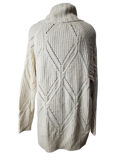 Knitted cardigan with a geometric pattern on a white background