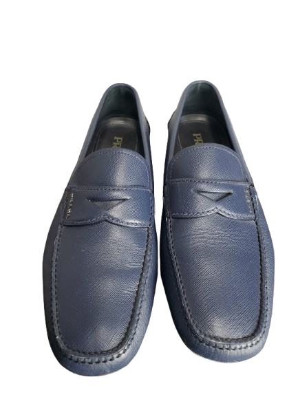 prada slip on blue loafers