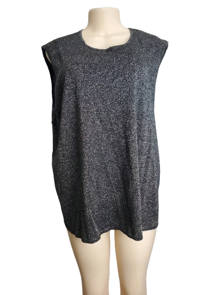 Black sleeveless top on a mannequin against a white background