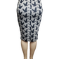 Pencil skirt with bird pattern on a mannequin against a white background