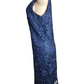Blue lace dress on a mannequin against a white background