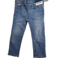 Pair of blue jeans with Old Navy tags on a white background
