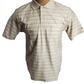 Beige striped polo shirt on a mannequin against a white background