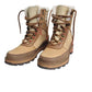 Pair of tan winter boots with fur lining on a white background