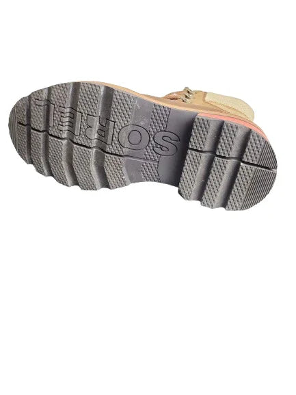 Close-up of a shoe sole with 'Sorel' branding on a white background