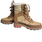 Pair of brown winter boots with fur lining on a white background