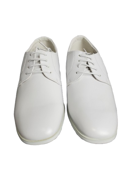 Pair of white leather shoes on a white background