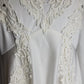 Close-up of white lace fabric on a plain background