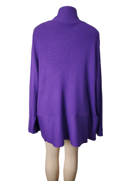 Purple sweater on a mannequin against a white background