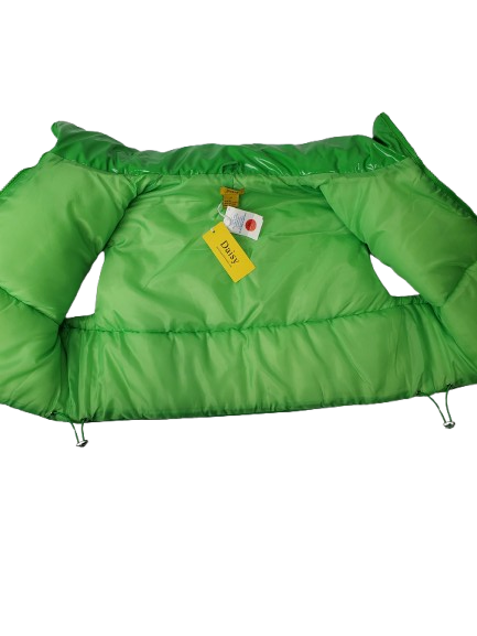 Green women's vest with a brand tag on a white background