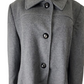 Gray coat with button details on a mannequin against a white background