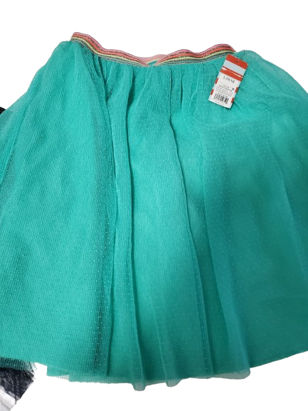 Green skirt with a tag on a white background