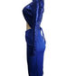 Blue sequin dress on a mannequin against a white background
