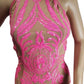 Pink sequin dress on a mannequin against a white background