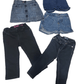 Folded blue jeans on a white background