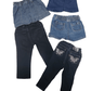 Set of blue and black jeans on a white background