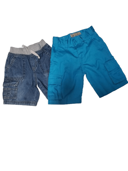 Folded blue shorts on a white background