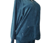 Blue velour jogging suit on a mannequin against a white background