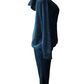 Mannequin wearing a teal hoodie and pants on a white background
