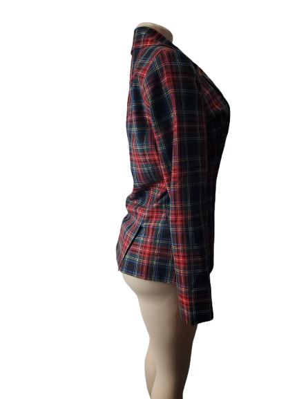 Plaid blazer on a mannequin against a white background