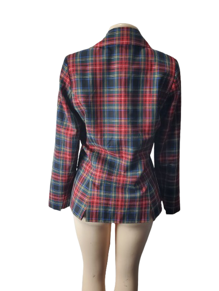 Plaid jacket on a mannequin against a white background