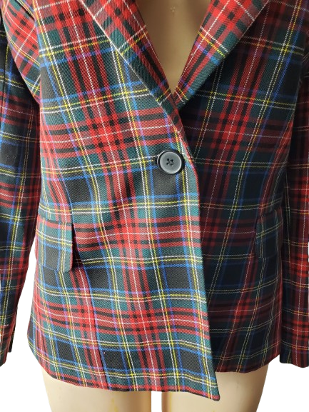 Plaid jacket on a mannequin with a white background