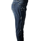Blue jeans with star designs on a white background