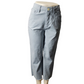 Light blue denim capri pants on a mannequin against a white background