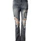 Ripped gray jeans on a white background