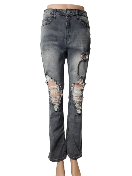Ripped gray jeans on a white background