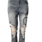 Ripped gray jeans on a white background