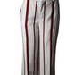 White pants with red stripes on a mannequin against a white background