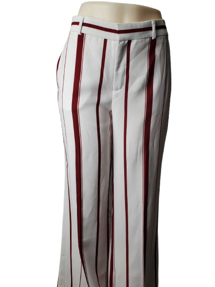 White pants with red stripes on a mannequin against a white background