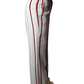 White pants with red stripes on a mannequin against a white background