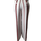 White pants with red stripes on a white background