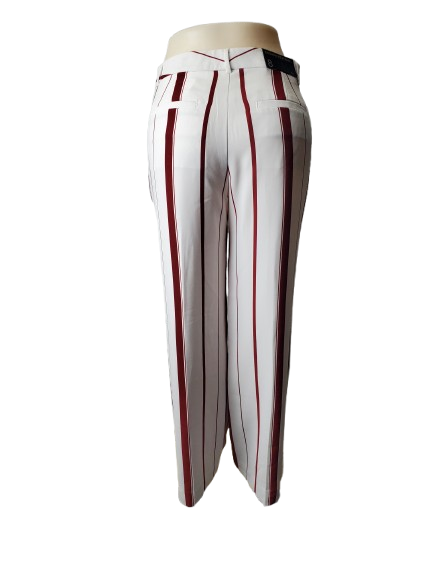White pants with red stripes on a white background