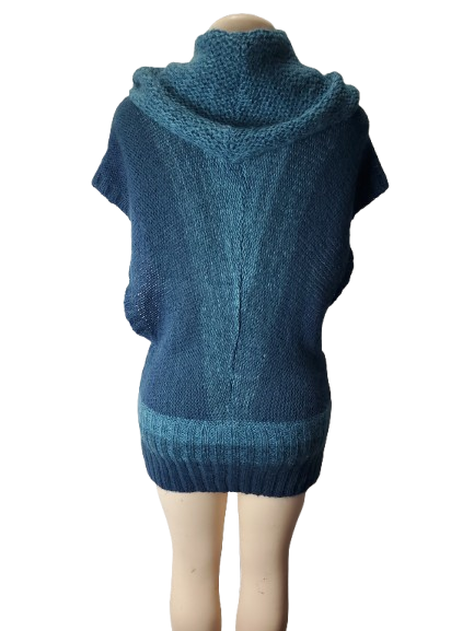 Blue knitted vest on a mannequin against a white background