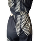 Black and white striped outfit on a white background