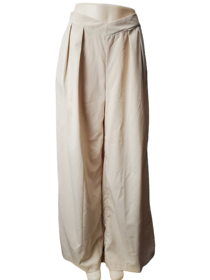 Beige wide-leg pants with a belt on a white background
