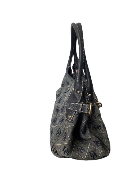 Black patterned handbag on a white background