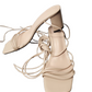 Beige high-heeled shoes with lace-up design on a white background