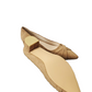 tan pointed-toe flat shoe on a white background