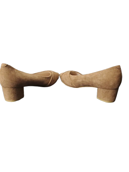 Pair of brown shoes on a white background